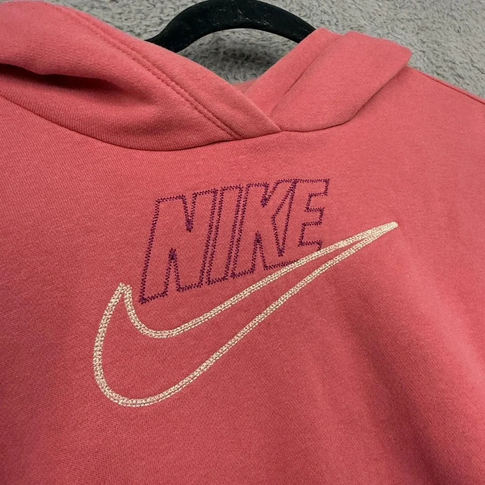 Nike Hoodie Girls XL Pink Fleece Cropped Pullover Swoosh‎ Logo DM8888-622